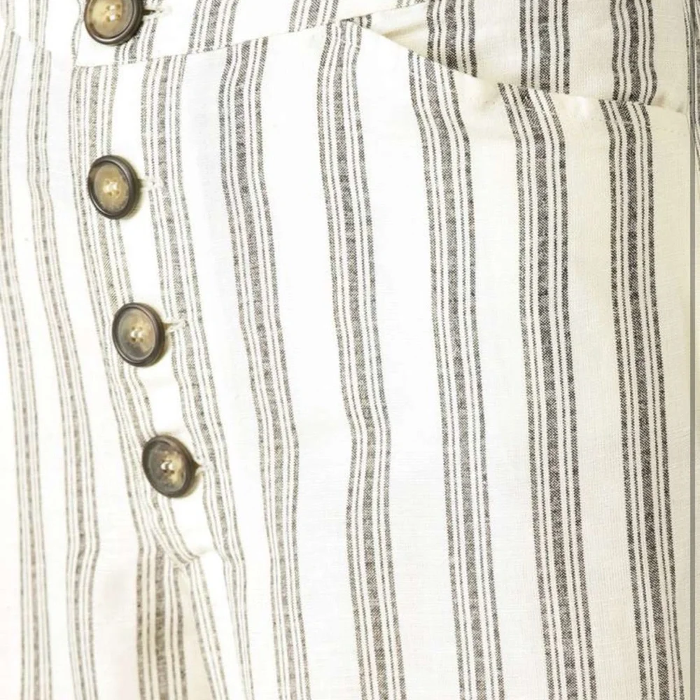 Mango‎ MNG Off-White & Black Linen Striped Cropped Parallel Trousers Pants Small